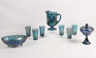 Appraisal: PIECE MISCELLANEOUS LOT OF BLUE CARNIVAL GLASS CONSISTING OF A