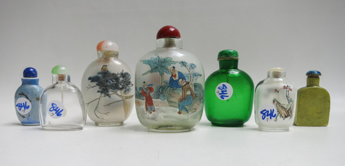 Appraisal: COLLECTION OF SEVEN CHINESE SNUFF BOTTLES reverse painted glass bottles