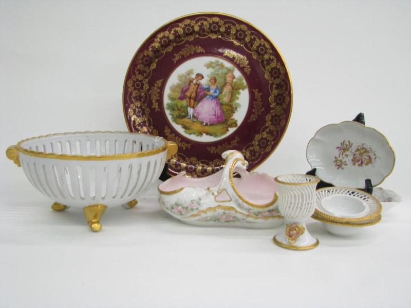 Appraisal: Eight porcelain Limoges and Breinin items including footed bowl egg