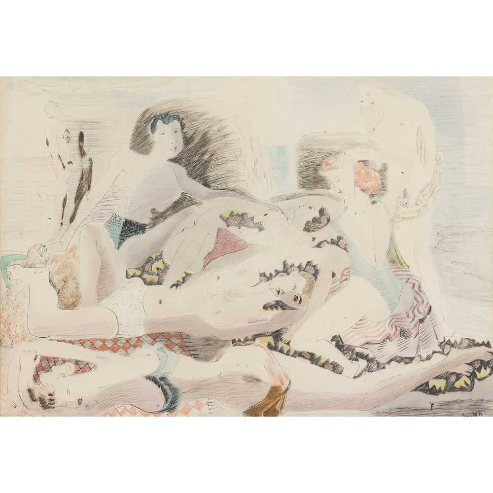 Appraisal: BLAIR HUGHES-STANTON BRITISH - BATHERS mixed media signed and dated