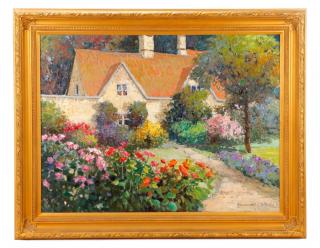 Appraisal: Kent R Wallis Cottage Garden Oil on Canvas Kent R