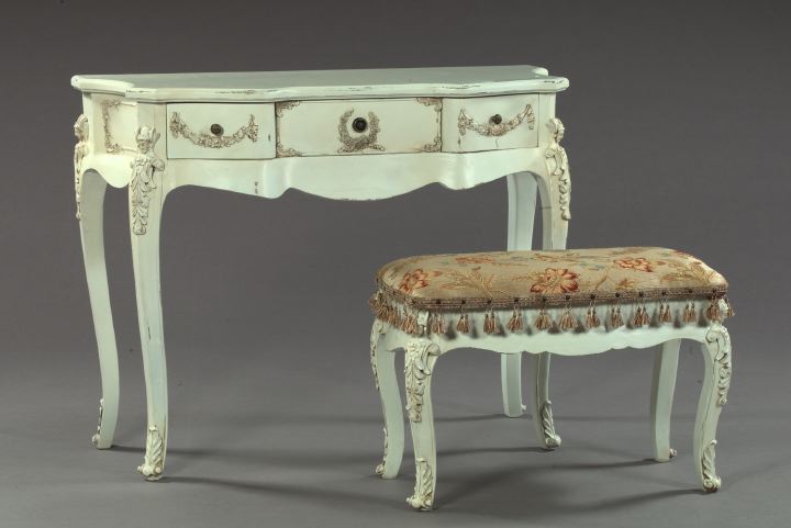 Appraisal: Continental White-Painted and Carved Fruitwood Lady's Dressing Table and Padded