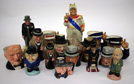 Appraisal: A GROUP OF THIRTEEN WINSTON CHURCHILL CHARACTER JUGS a pottery