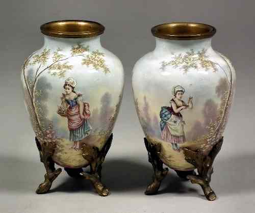 Appraisal: A pair of th Century Vienna enamel and gilt metal