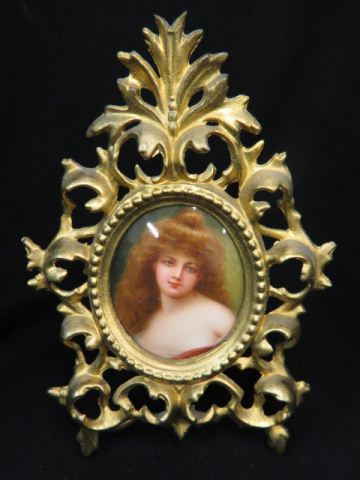 Appraisal: Miniature Painting on Porcelain of Pencie young maiden oval image