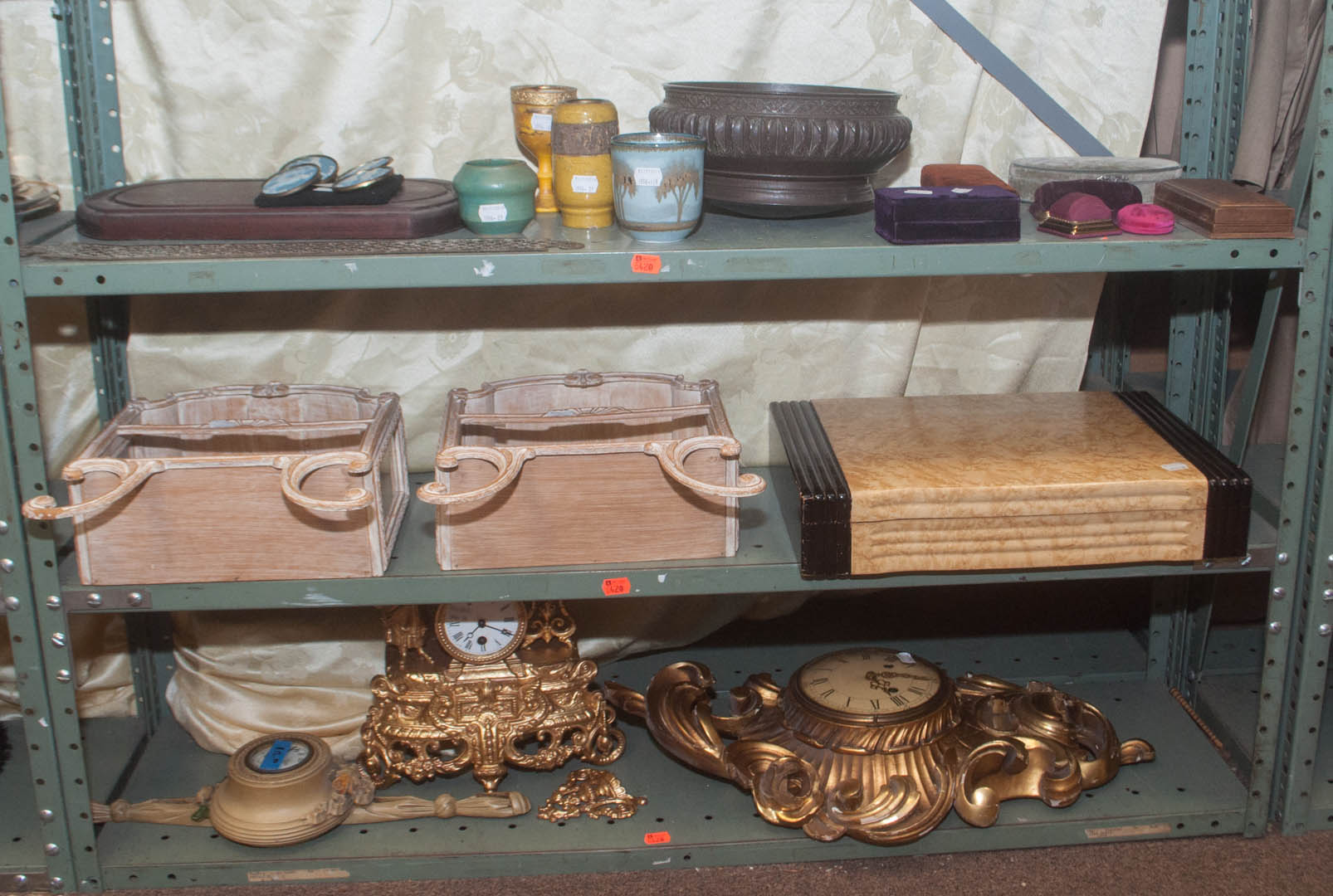 Appraisal: Large assortment of decorative items including flatware set wall shelves