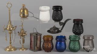 Appraisal: Lighting to include votive holders fluid lamps etc