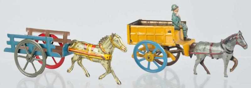 Appraisal: Lot of Tin Litho Horse-Drawn Wagon Penny Toys German Includes