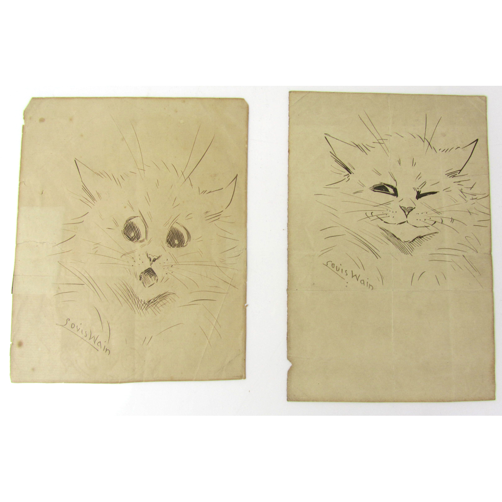 Appraisal: Wain Louis ink sketches of cats' heads comprising a cat