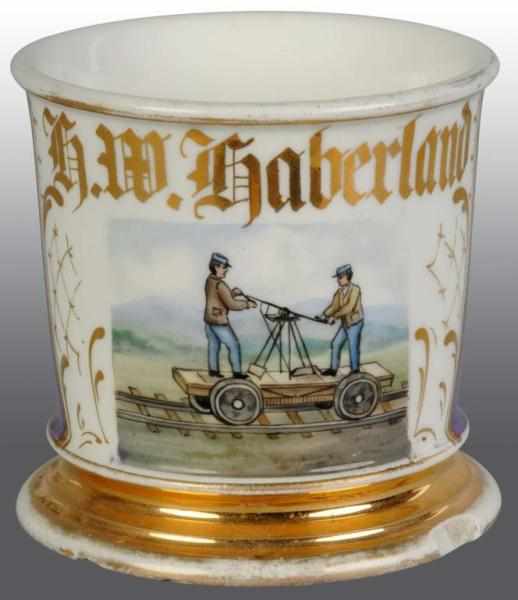 Appraisal: Two Men on Handcar Shaving Mug Description Great image with