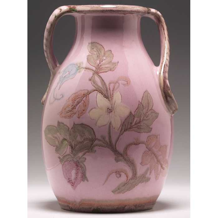 Appraisal: Exceptional Weller vase large double handled shape in pink with