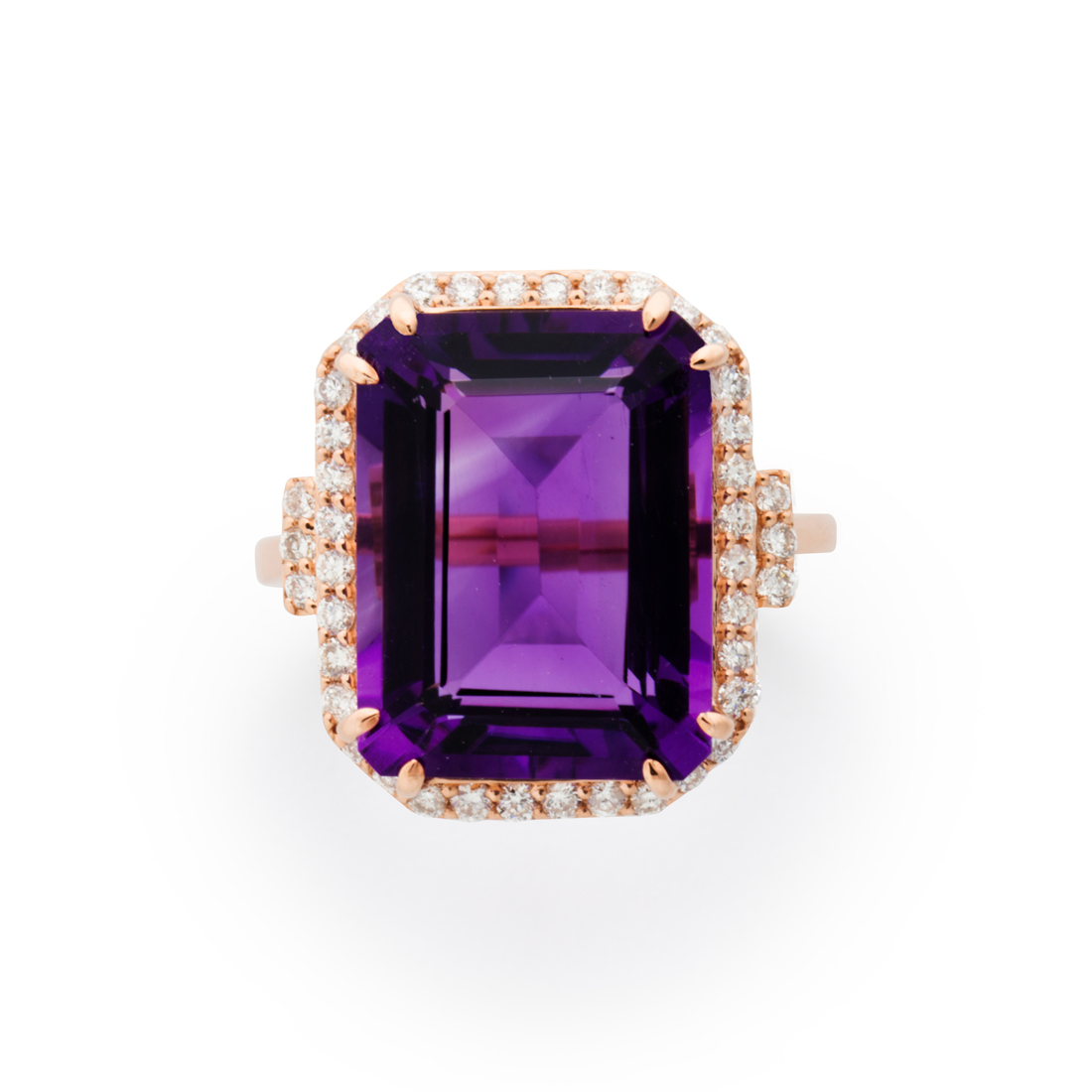 Appraisal: AN AMETHYST DIAMOND AND FOURTEEN KARAT ROSE GOLD RING An