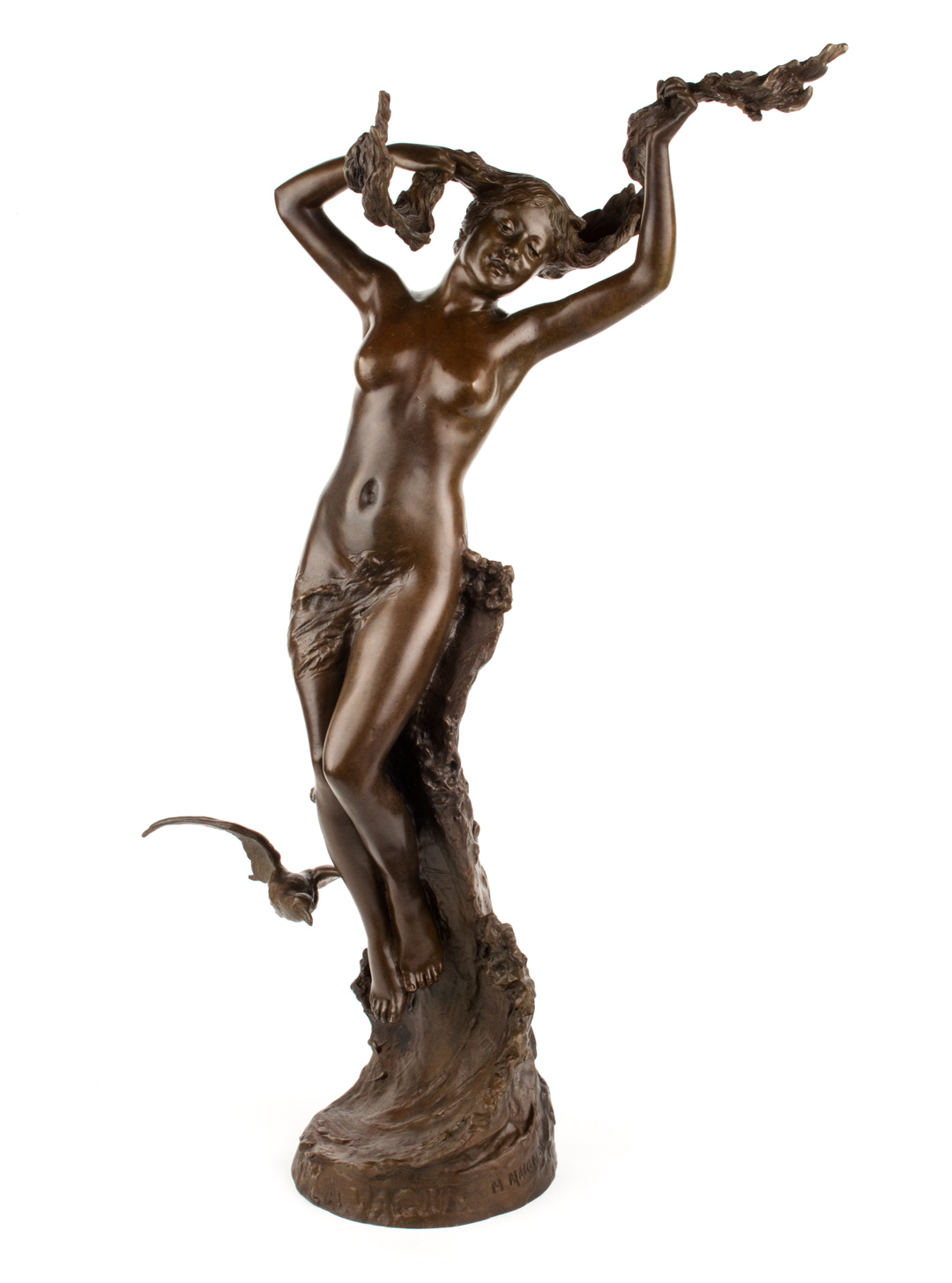 Appraisal: M Maignan French Bronze Figure La Vague Brown patinated sculpture