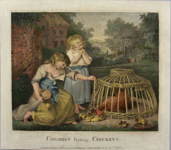 Appraisal: th Century print 'Children Feeding Chickens' published by Freeman Philadelphia