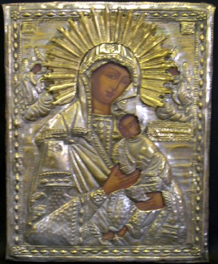 Appraisal: Large Russian Polychromed Pine Ikon of The Holy Mother of