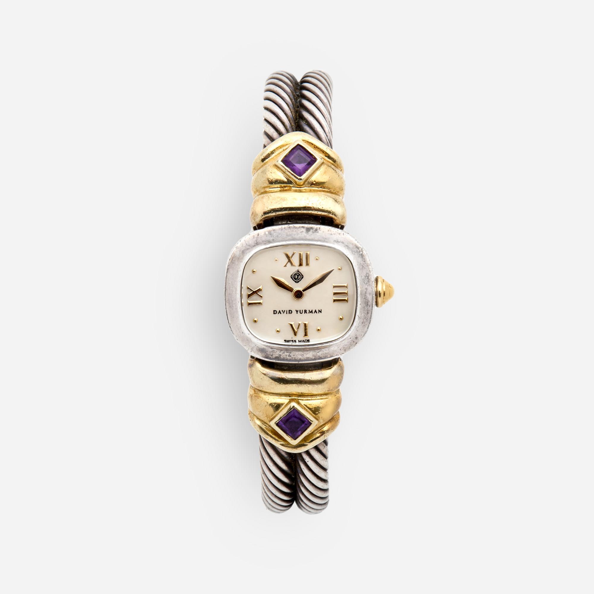 Appraisal: DAVID YURMAN STERLING ROW CABLE WATCH W K AND AMETHYST