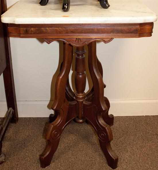 Appraisal: Victorian walnut marble top side table Estimate - No condition