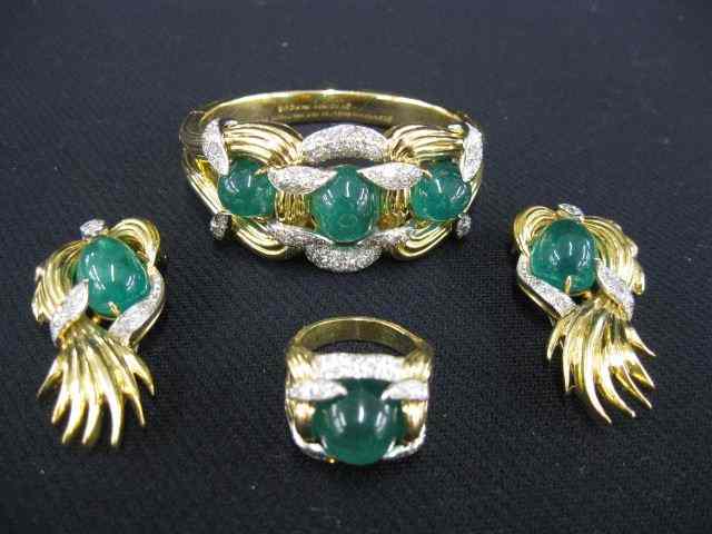 Appraisal: Emerald Diamond Bracelet Ring ClipBrooches by Neiman Marcus for famous