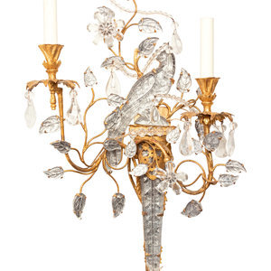 Appraisal: A Set of Four Gilt Metal and Glass Two-Light Sconces