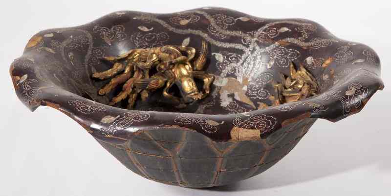 Appraisal: Antique Chinese Shadepossibly Qianlong period lotus form lacquered shade with