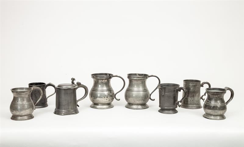 Appraisal: Three English Pewter Mugs Two Glass-Bottom Mugs a Cylindrical Mug