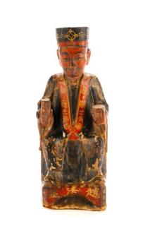 Appraisal: Chinese Carved Wood Taoist Seated Figure Chinese likely late th