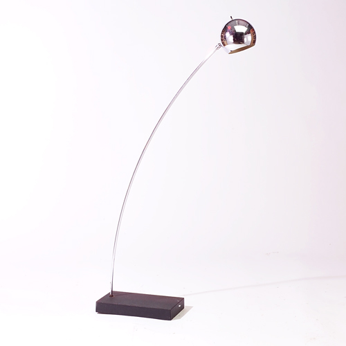 Appraisal: Chrome arc lamp with semi-spherical shade on weighted base Unmarked