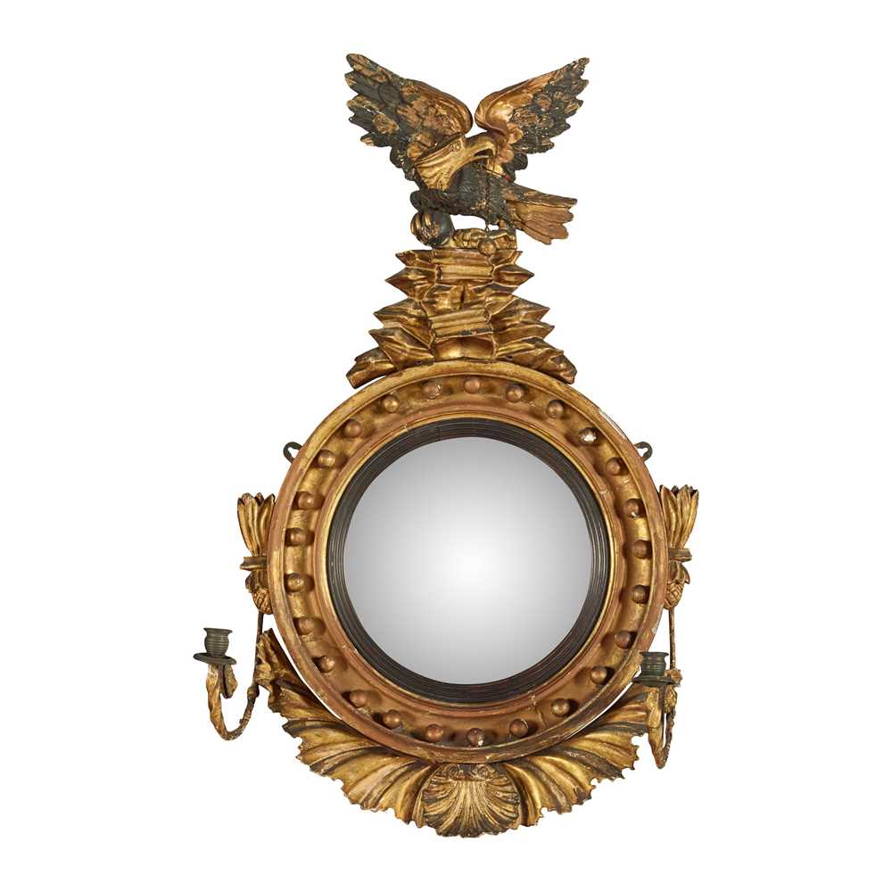 Appraisal: REGENCY GILTWOOD CONVEX GIRONDOLE MIRROR EARLY TH CENTURY the circular