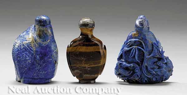 Appraisal: A Group of Three Chinese Hardstone Snuff Bottles probably th