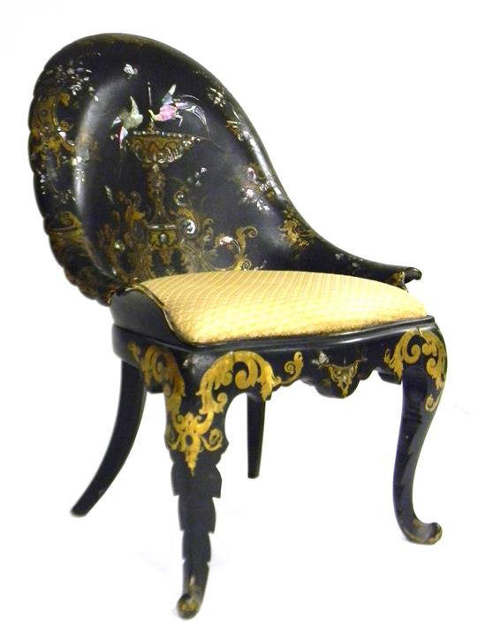 Appraisal: th C papier mache spoon back chair with mother of