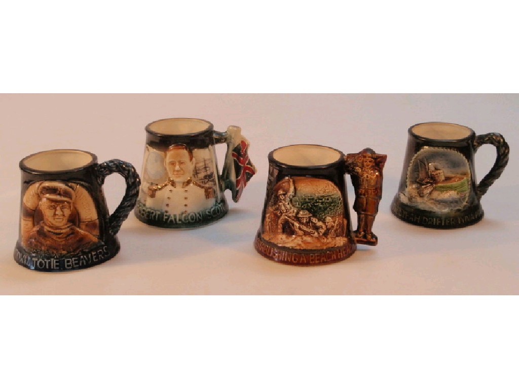 Appraisal: Four Great Yarmouth pottery commemorative tankards Scott at The South