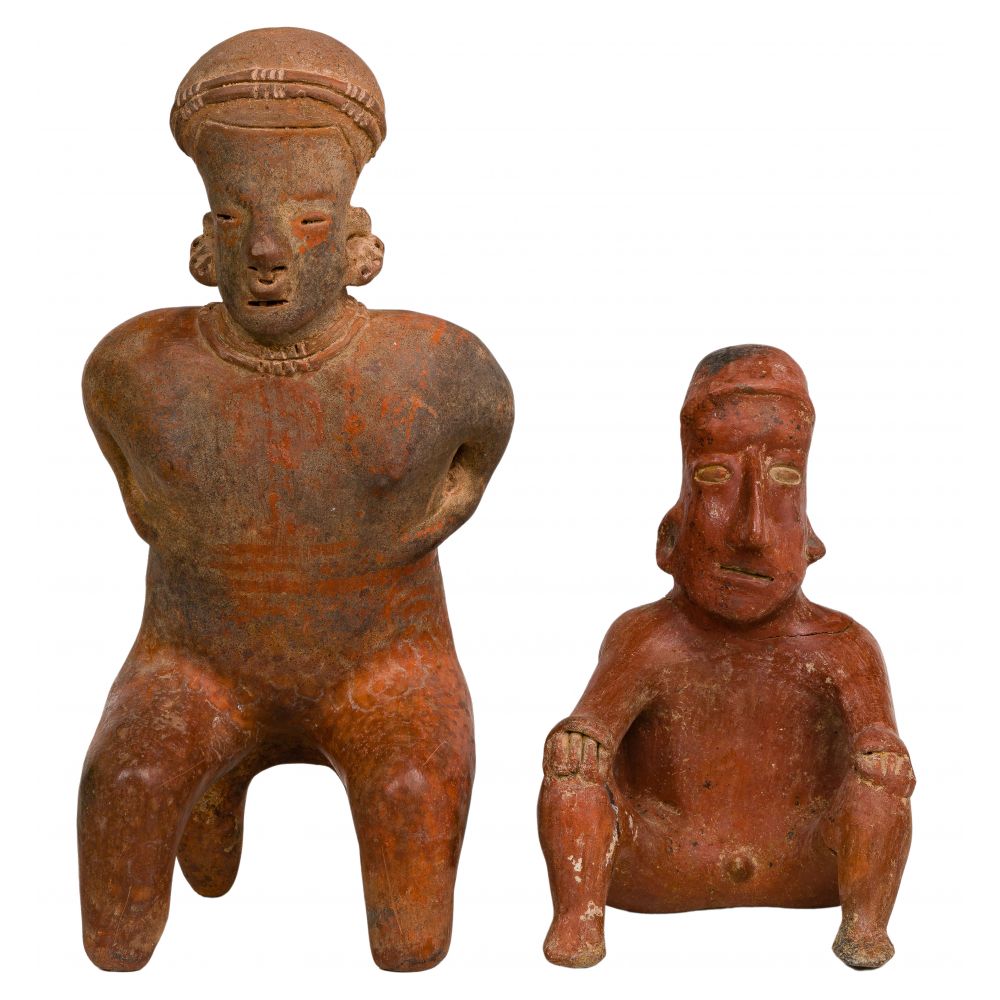 Appraisal: PRE-COLUMBIAN NAYARIT POTTERY FIGURES items sitting remnants of pigment on