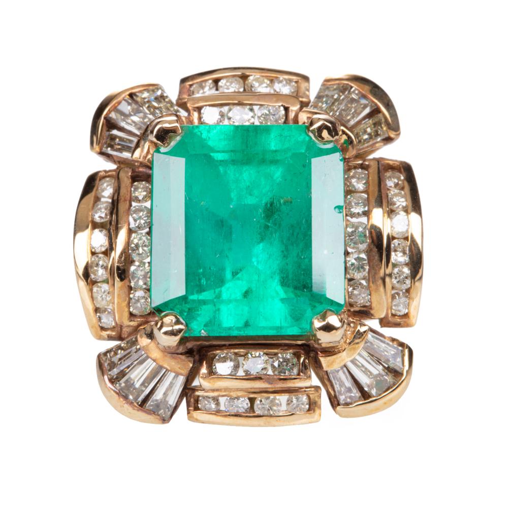 Appraisal: kt Yellow Gold Emerald and Diamond Ring center prong-set step