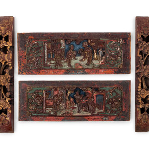 Appraisal: A Group of Four Carved Chinese Panels comprising two pairs