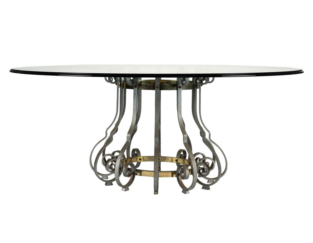 Appraisal: IRON GLASS ROUND DINING TABLEProvenance The Estate of Sally W