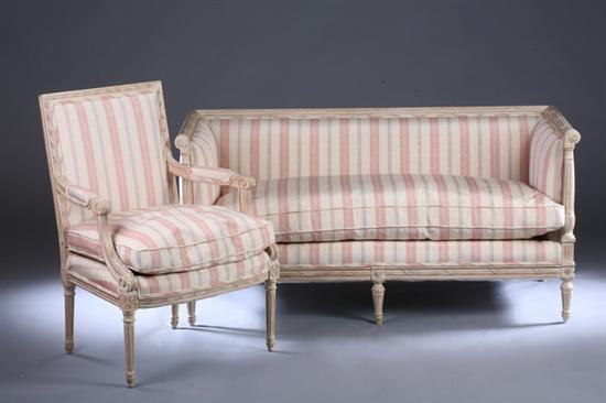 Appraisal: SIX-PIECE CREAM-PAINTED FRENCH-STYLE SALON SUITE early st century with striped