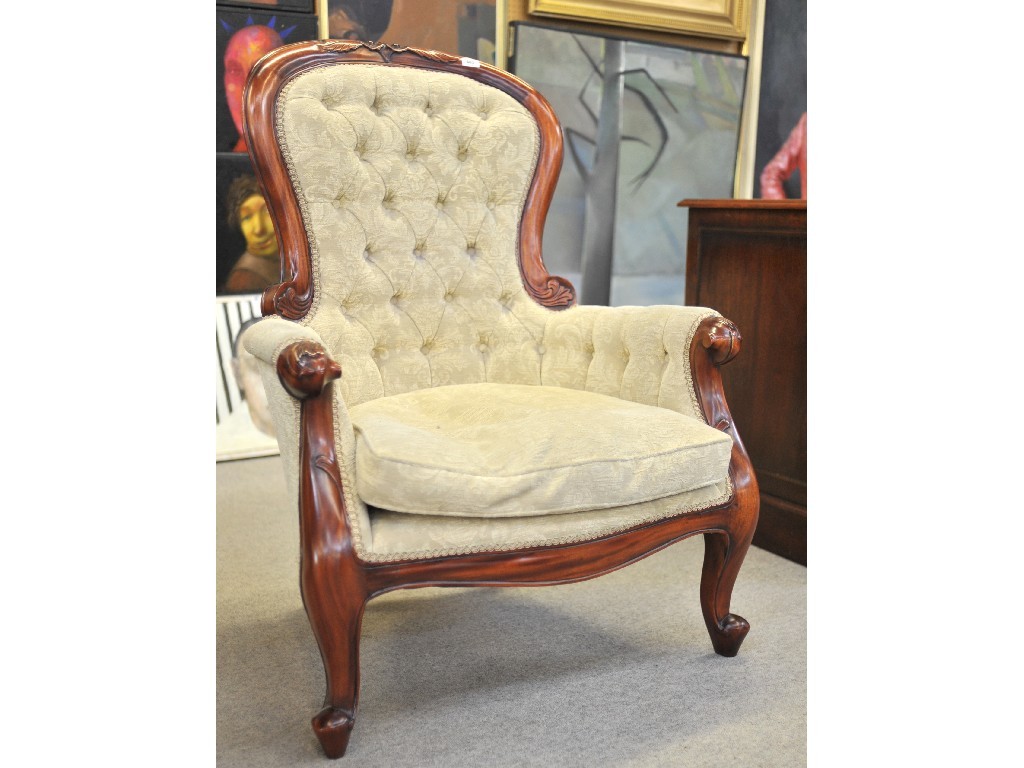 Appraisal: Victorian style floral upholstered armchair