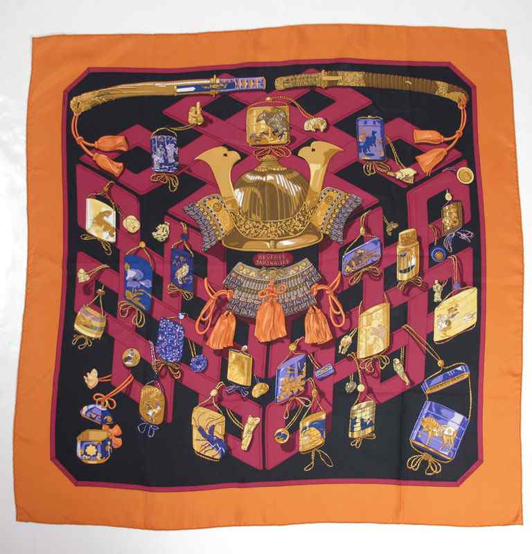 Appraisal: HERMES SILK SCARF Made in France in a Samurai design