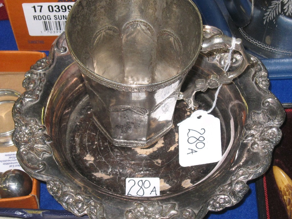 Appraisal: Lot comprising silver plated tankard and a wine coaster