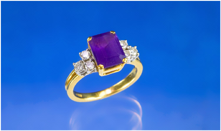 Appraisal: ct gold amethyst and diamond ring A step-cut amethyst with