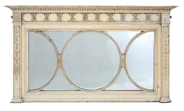 Appraisal: TH CENTURY WHITE PAINTED GESSO MOULDED OVER MANTLE MIRROR the