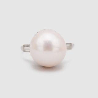 Appraisal: Platinum Natural Pearl and Diamond Ring Platinum Natural Pearl and