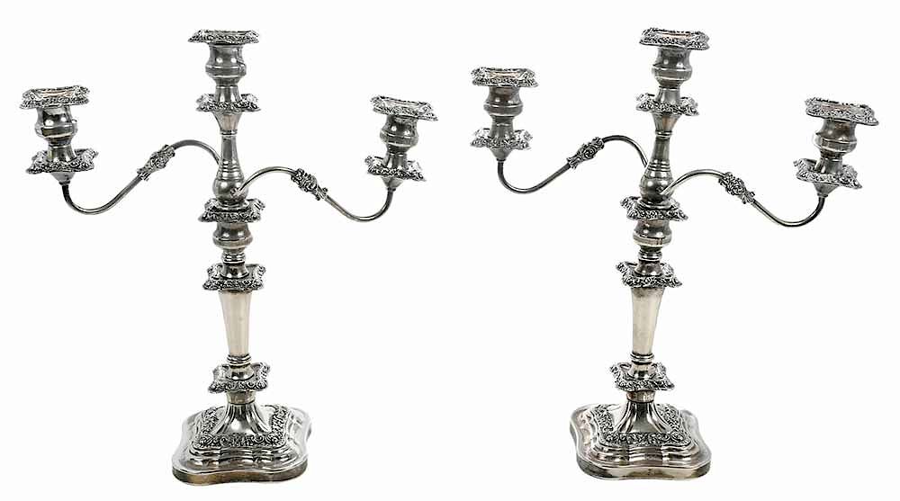 Appraisal: Pair of Silver Plate Candleabra English late th century two