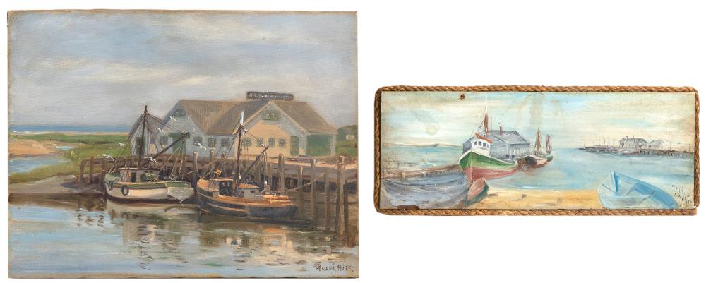 Appraisal: CAPE COD SCHOOL TH CENTURY TWO WHARF SCENES OIL ON