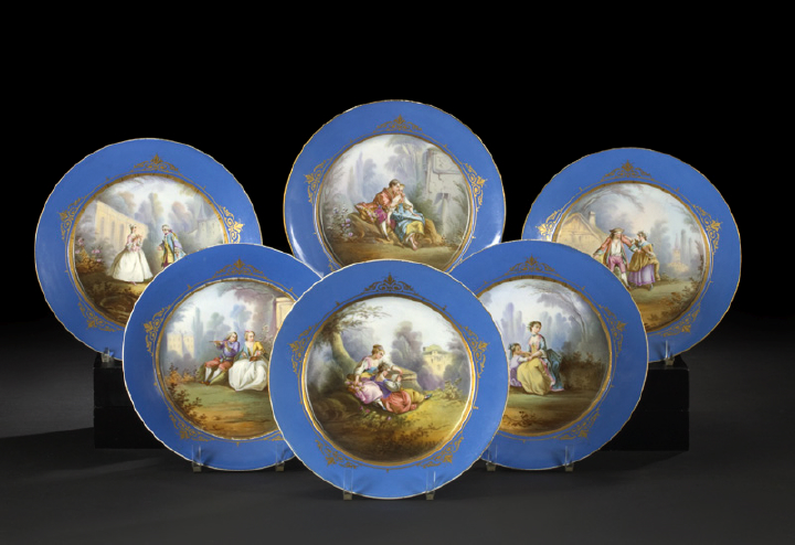 Appraisal: Set of Six Sevres Royal Blue-Banded Porcelain Dinner Plates all