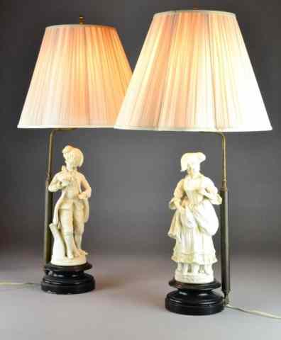 Appraisal: PAIR OF BISQUE LOUIS IV STYLE FIGURAL LAMPSIncluding male and