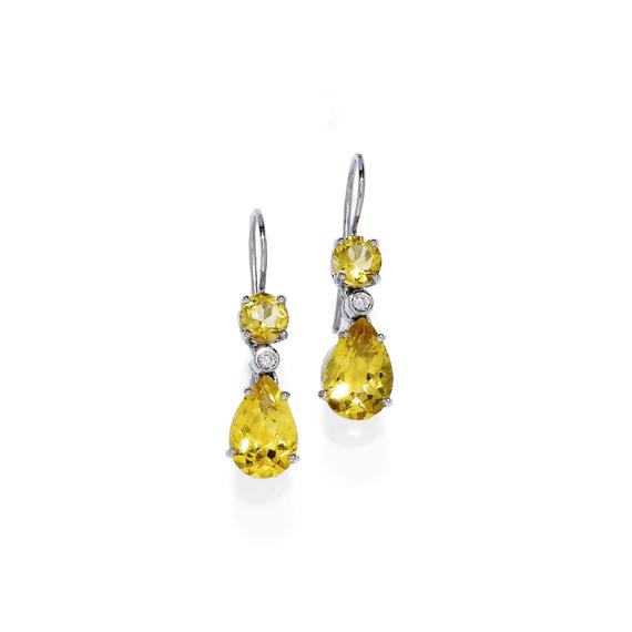 Appraisal: CITRINE AND DIAMOND EAR PENDANTS White gold Elegant ear pendants