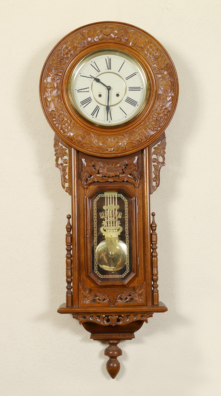 Appraisal: CARVED REGULATOR OAK WALL CLOCK Contemporary Korean manufacture ''h ''dia