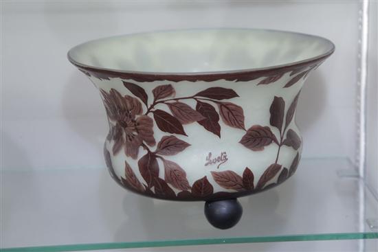 Appraisal: LOETZ CAMEO GLASS BOWL Footed bowl with brown foliate decoration