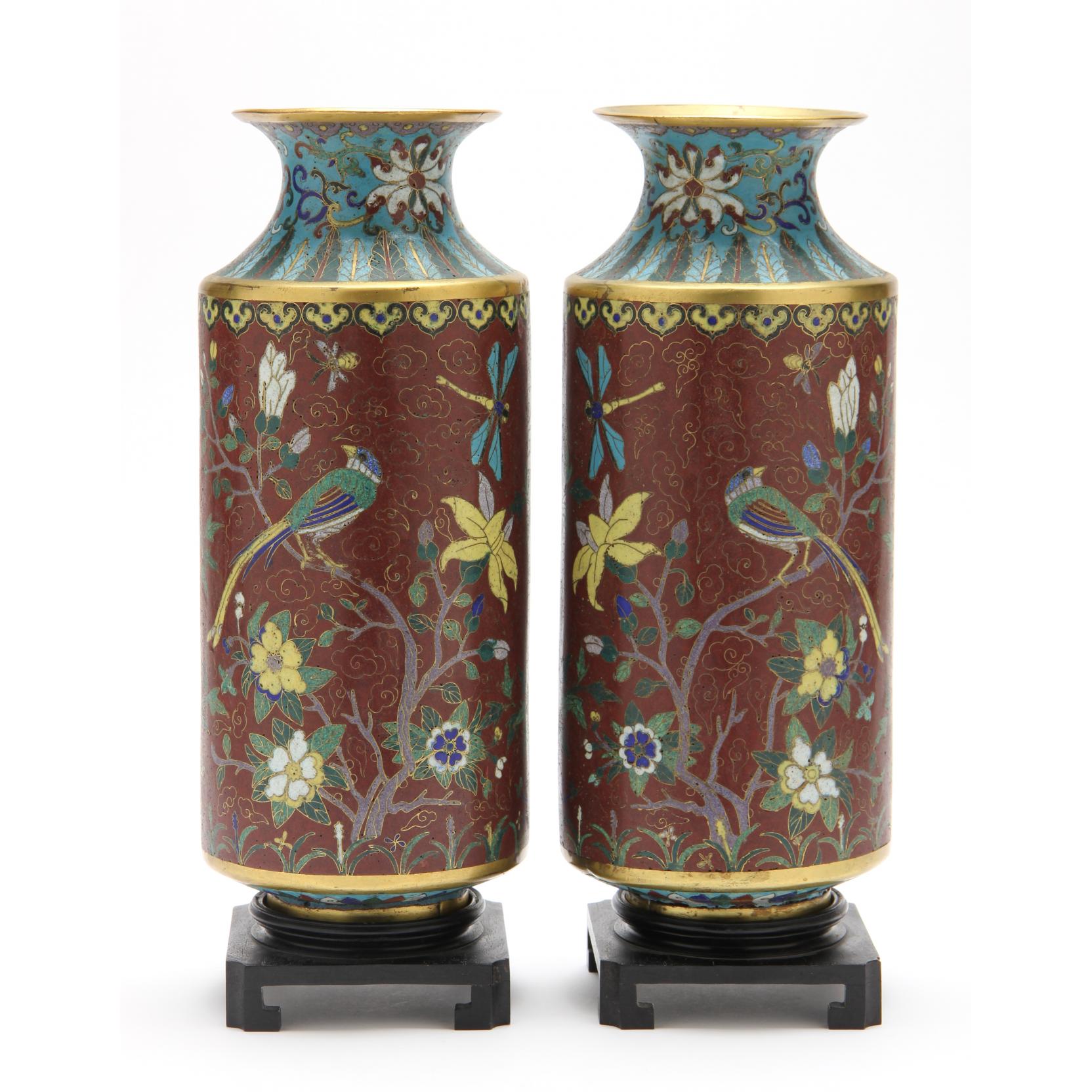 Appraisal: Important Pair of Cloisonne Vases intricately detailed cloisonne design on